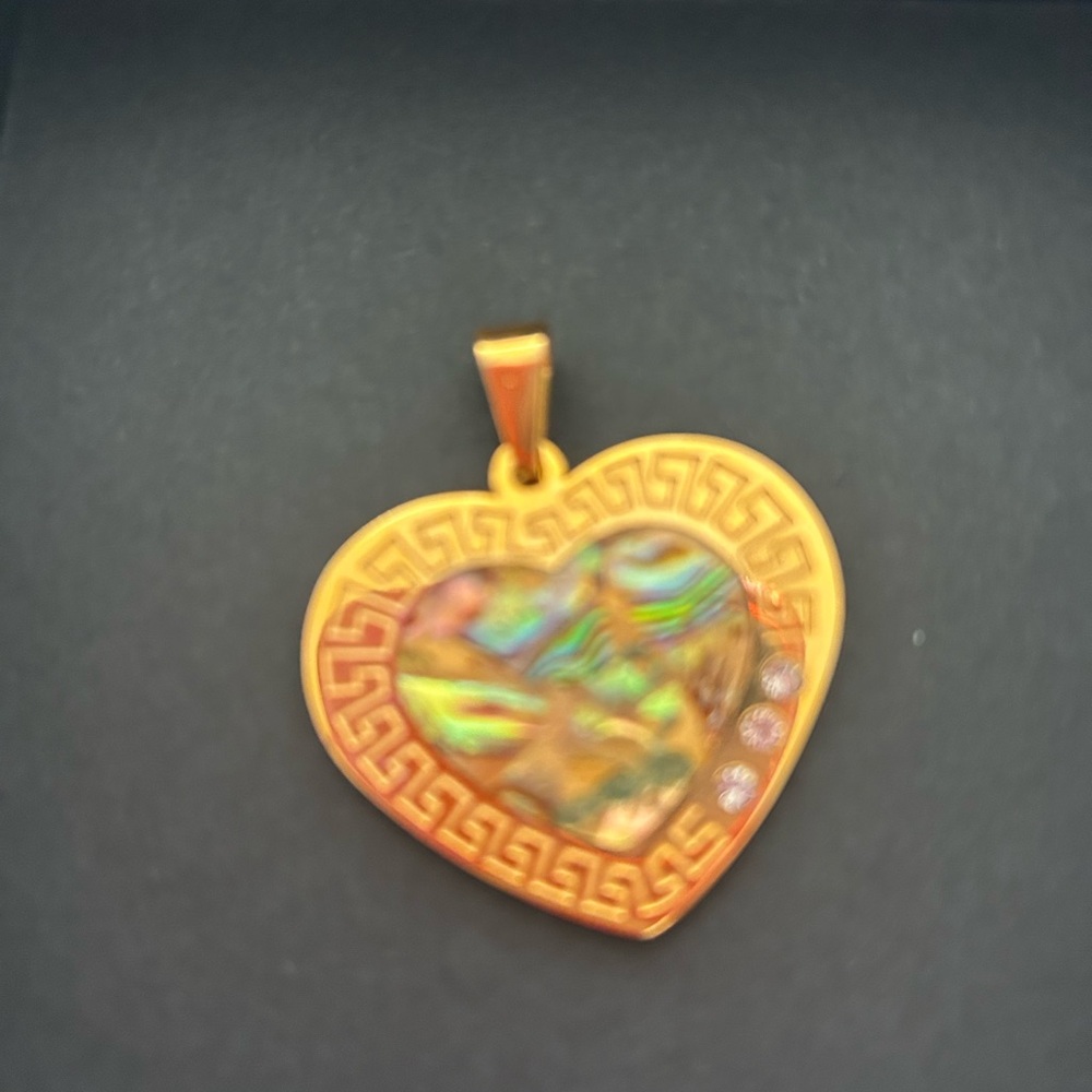 Gold Heart Necklace with Greek Key Design - Picture 5 of 5